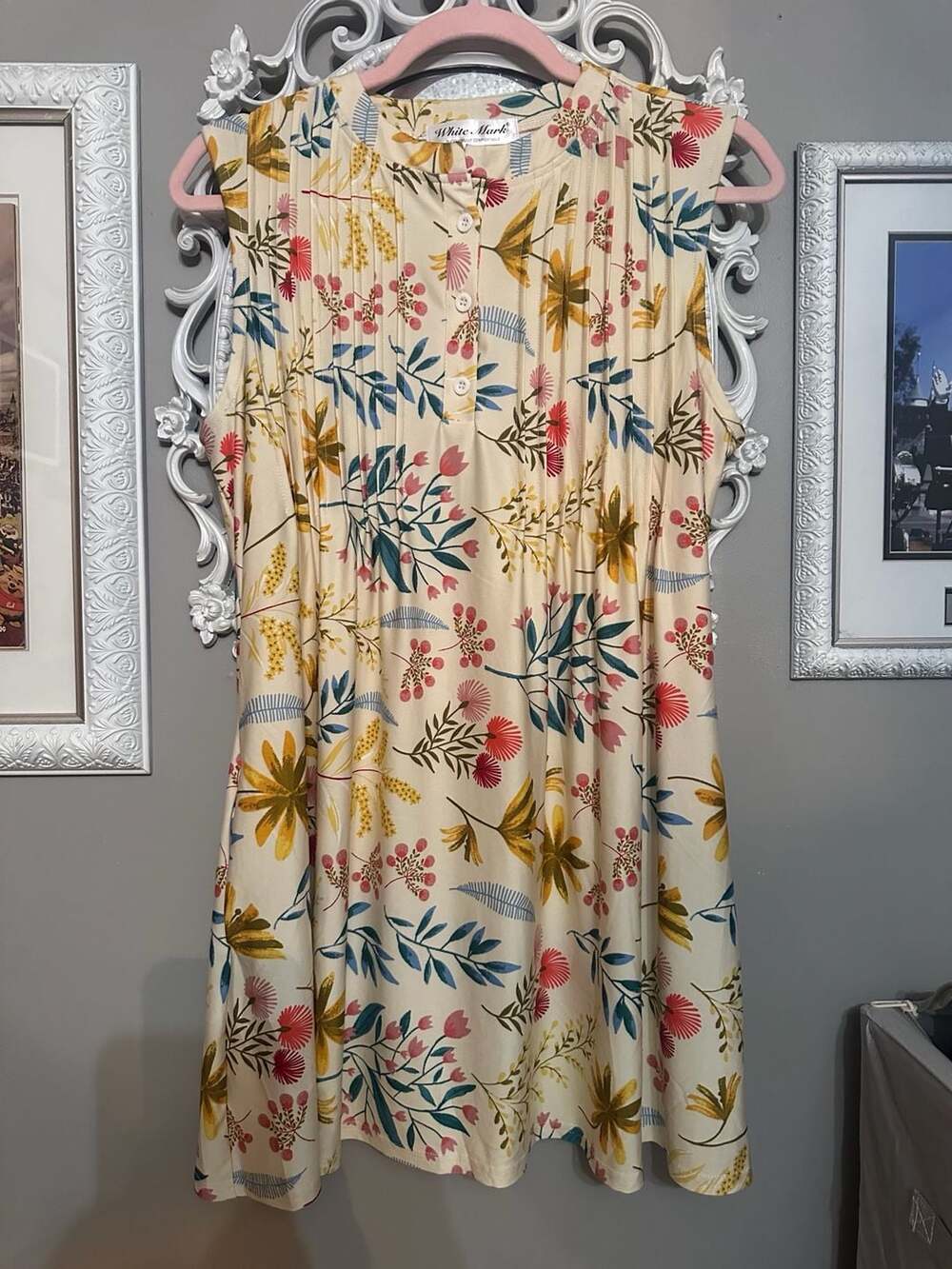 White Mark Sleeveless Floral Pleated Dress Size L